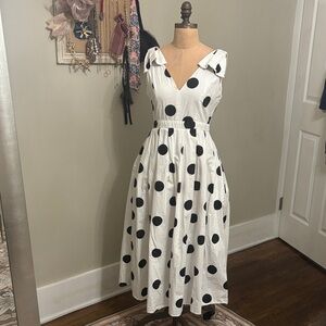Entro Black and White Polka Dot Midi Dress